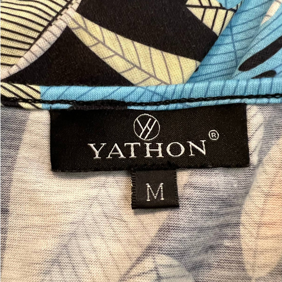 Yathon Women's Sundress Size M in Blue Orange and White Leaves with Pockets - Picture 4 of 6